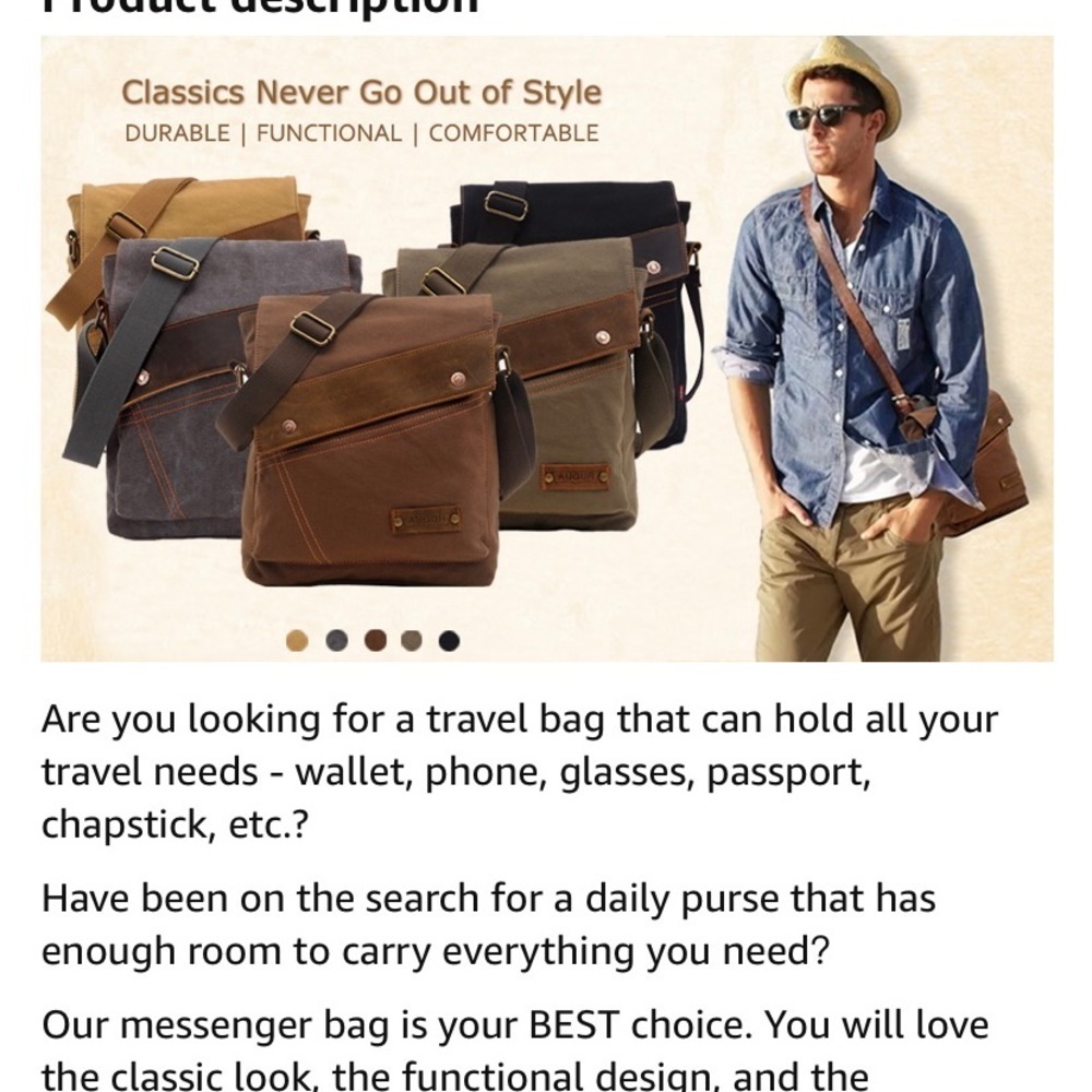Augur Unisex Canvas & Leather Vintage Army Style Messenger Crossbody Bag